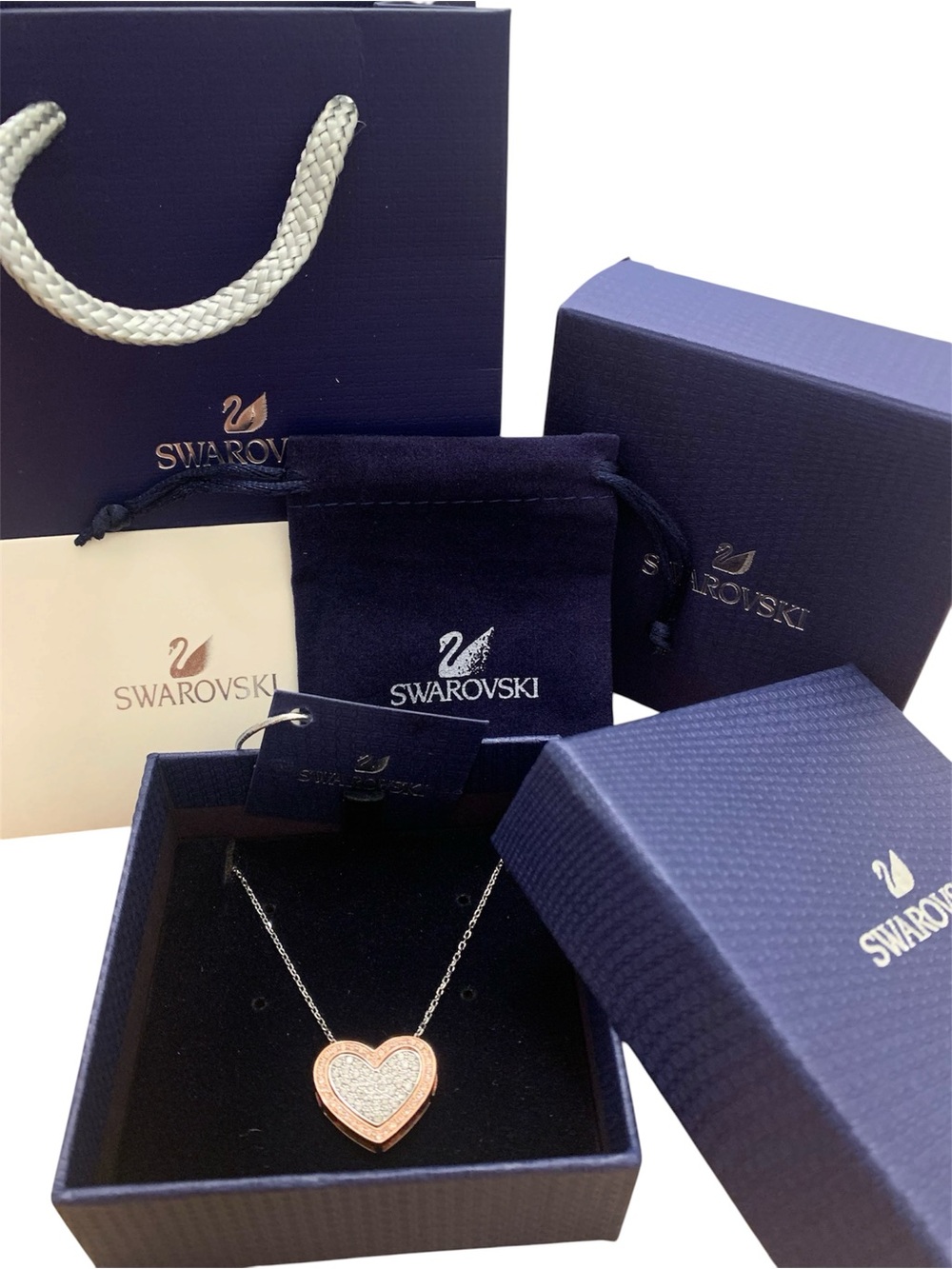 Swarovski Rose Gold Heart Pendant Necklace in Pink and Silver
